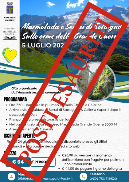 Marmolada e Serrai di Sottoguda: sulle orme della Grande Guerra - Gita organizzata dal Comune Marmolada e Serrai di Sottoguda: sulle orme della Grande Guerra - Gita organizzata dal Comune
